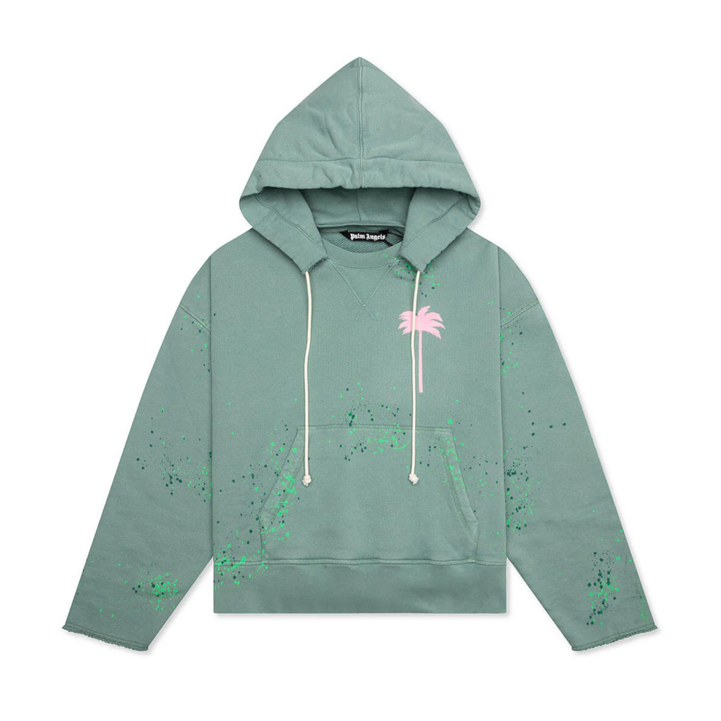 Palm Angels PXP Painted Raw Cut Hoodie - Green/Pink