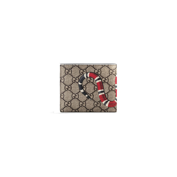Gucci Kingsnake GG Print Bi-fold Supreme Wallet Beige