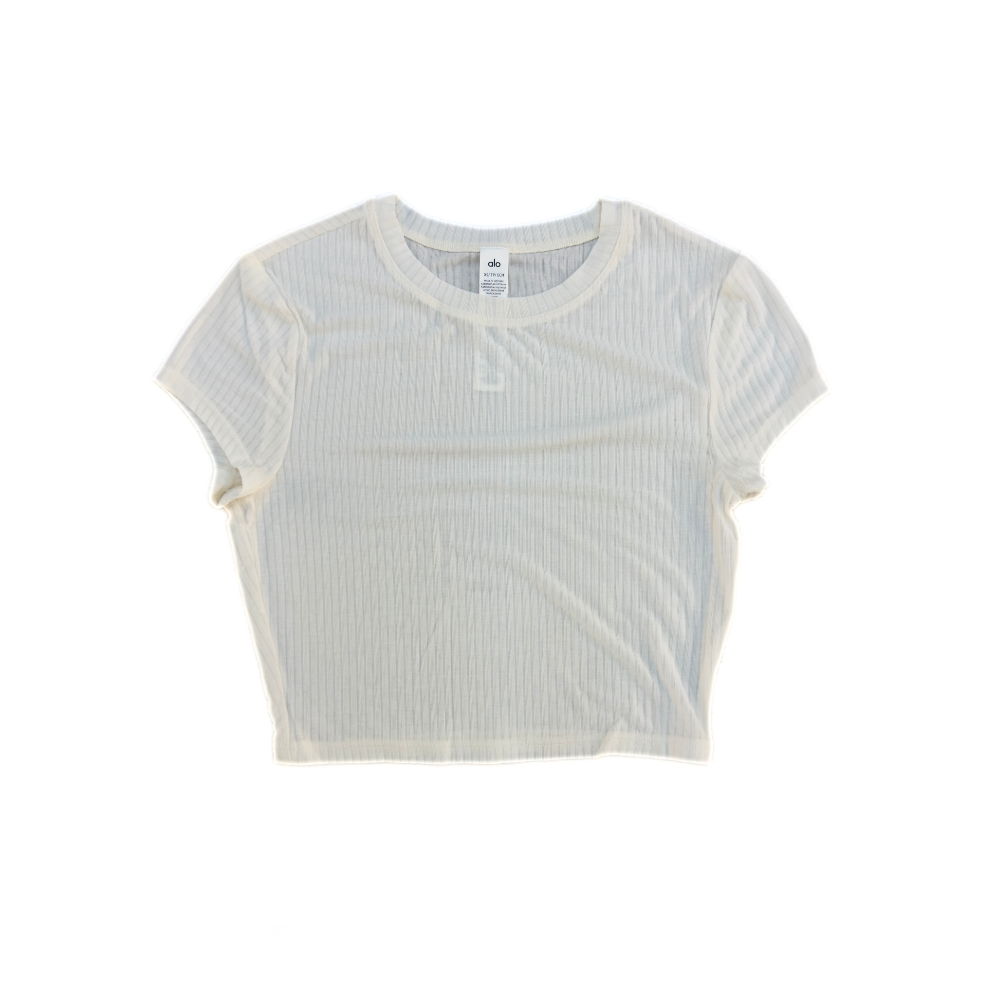 Alo Ribbed Sea Coast Κοντό T-Shirt με Κοντά Μανίκια Λευκό