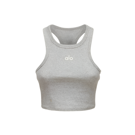 Alo Yoga Women's Aspire Cotton-Blend Jersey Crop Top Crystal Clear Grey/White