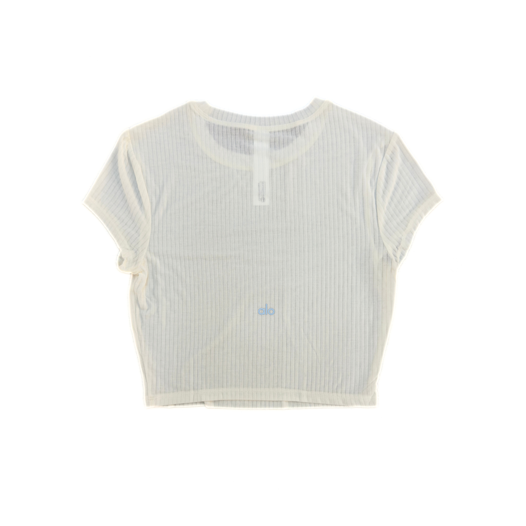 Alo Ribbed Sea Coast Κοντό T-Shirt με Κοντά Μανίκια Λευκό