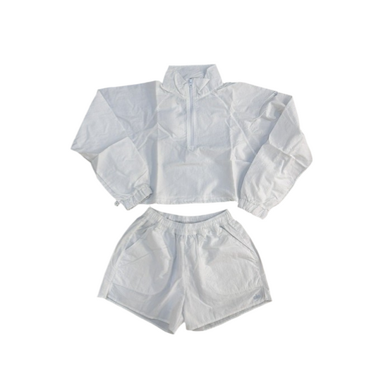 Alo Cropped 1/4 Zip Alumni Pullover and Shorts Set white