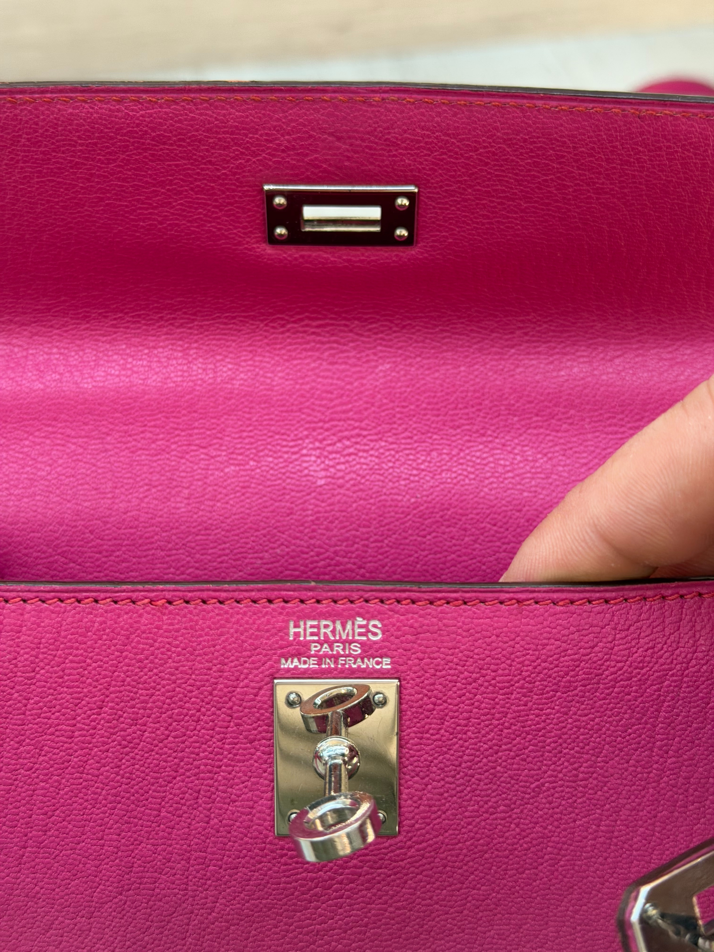 Hermès Kelly Sellier 25 Rose Pourpre Epsom Palladium Hardware