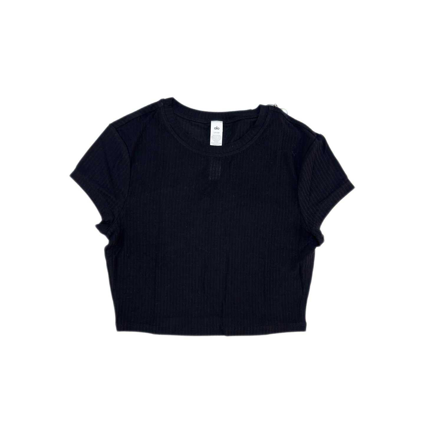 Alo Ribbed Sea Coast Cropped Short Sleeve Tee Black