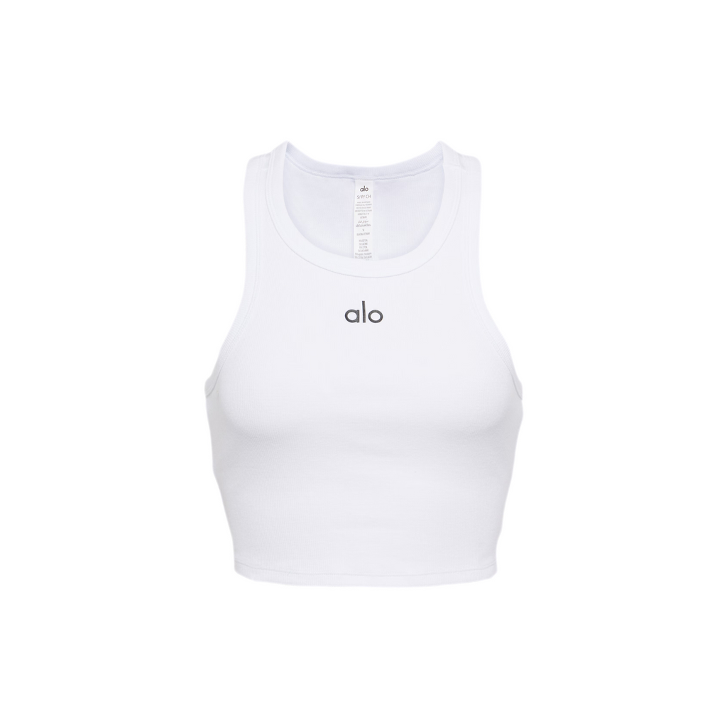 Alo Yoga Aspire Cropped Cotton-Blend Tank Top White/Black ( with boost )