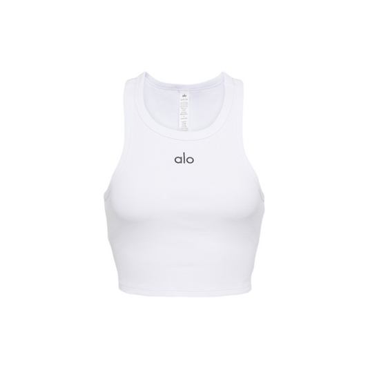 Alo Yoga Aspire Cropped Cotton-Blend Tank Top White/Black