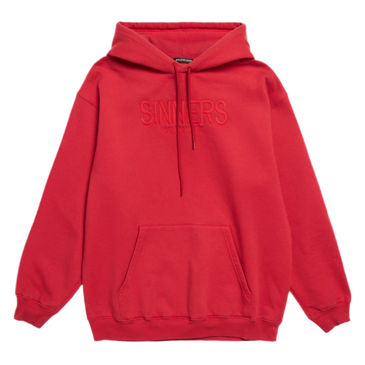 Balenciaga Red Sinners Embossed Oversized Cotton Blend Hoodie