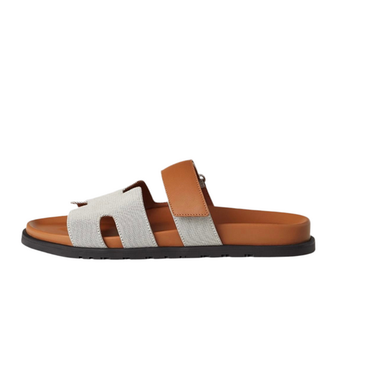 Hermes Chypre Sandals canvas & gold - 48h