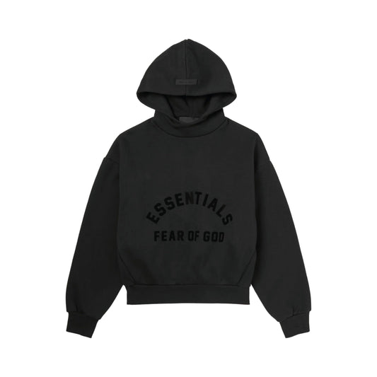 Fear of God Essentials Logo Appliqued Jersey Hoodie 'Black' Kids