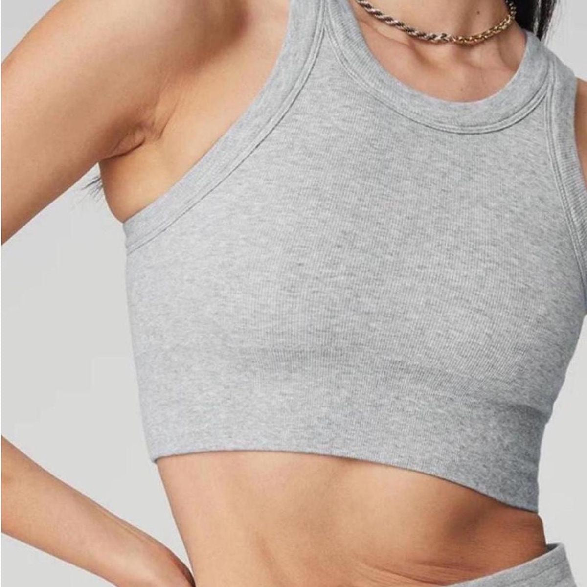 Alo Yoga Women's Aspire Cotton-Blend Jersey Crop Top Crystal Clear Grey/White