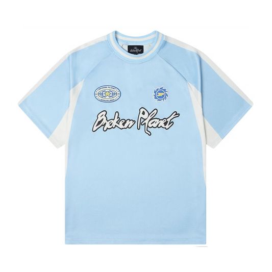 Broken planet light blue football jersey
