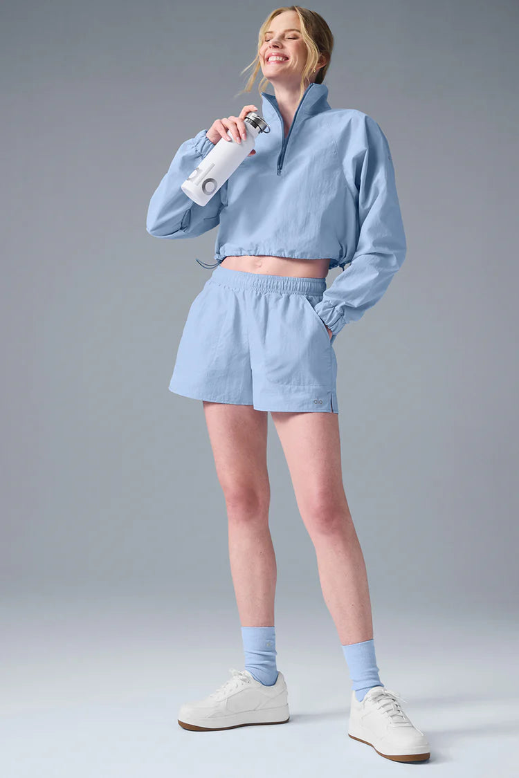 Σετ φούτερ Alo Cropped 1/4 Zip Alumni με φερμουάρ και σορτς, σε γαλάζιο χρώμα Seashell