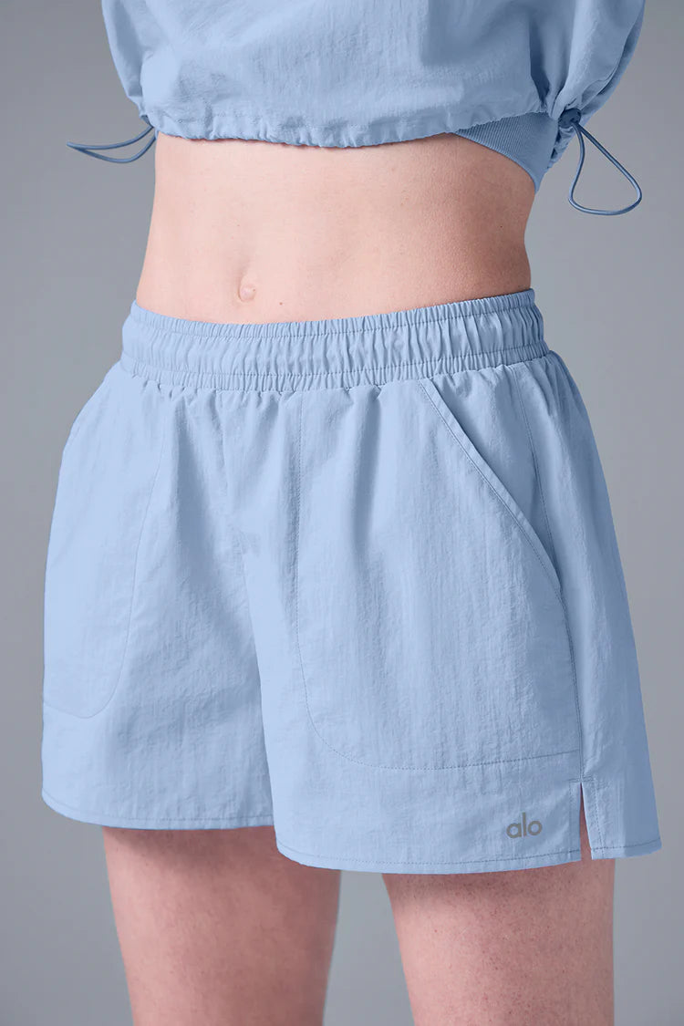 Alo Cropped 1/4 Zip Alumni Pullover and Shorts Set Seashell blue