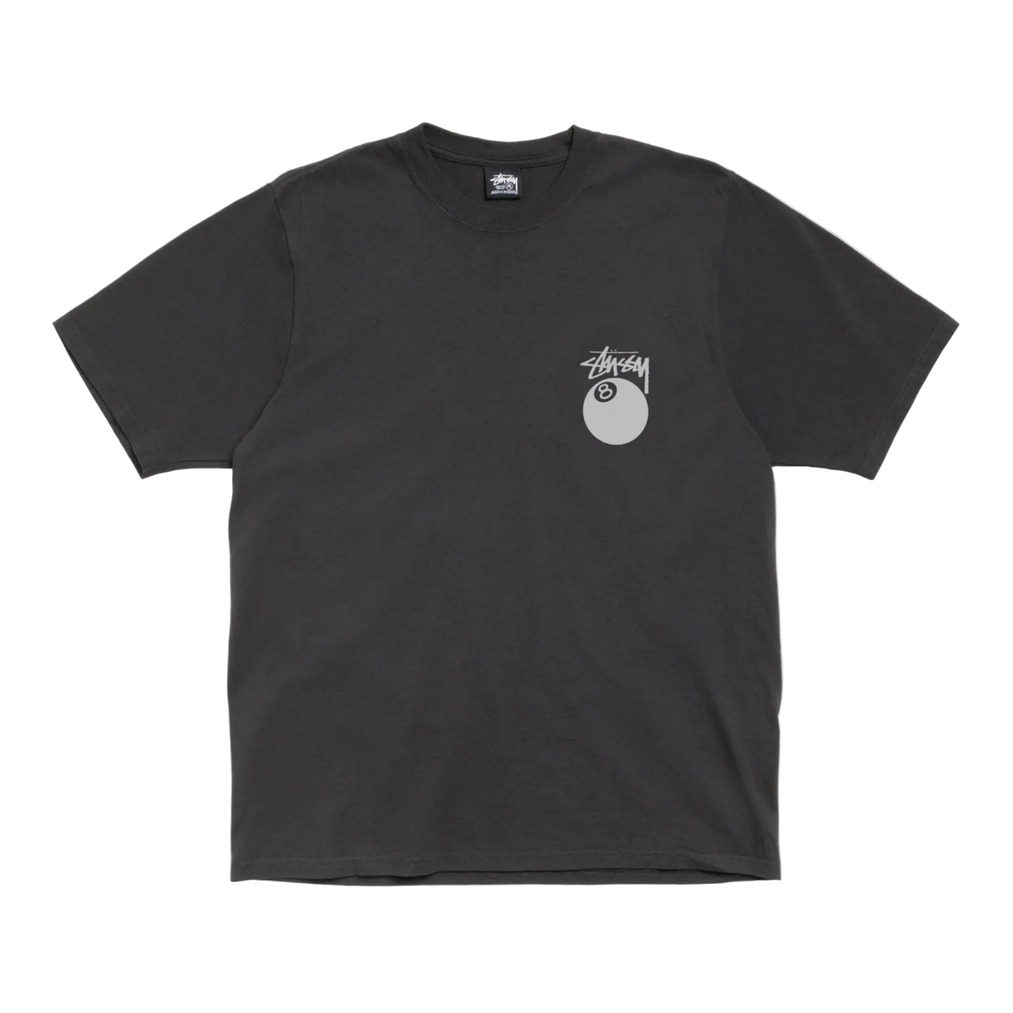 8 BALL Stussy T-Shirt PIGMENT DYED Faded Black