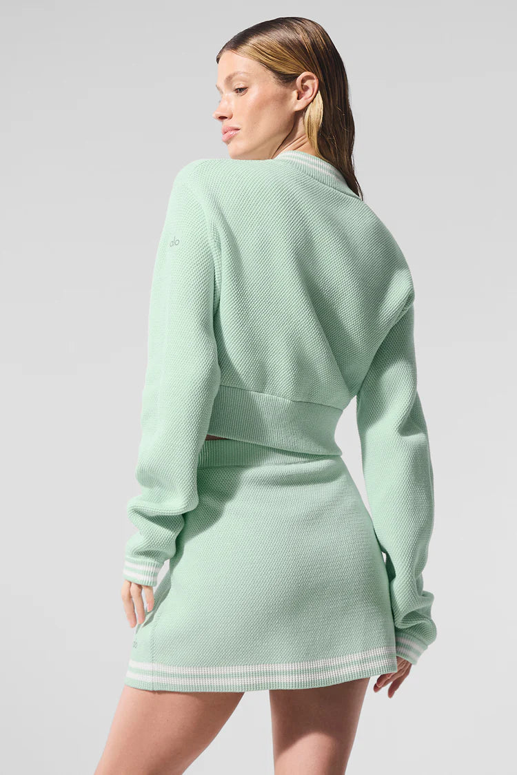 Alo Tennis Club Sweater Knit Full Zip Jacket Spearmint