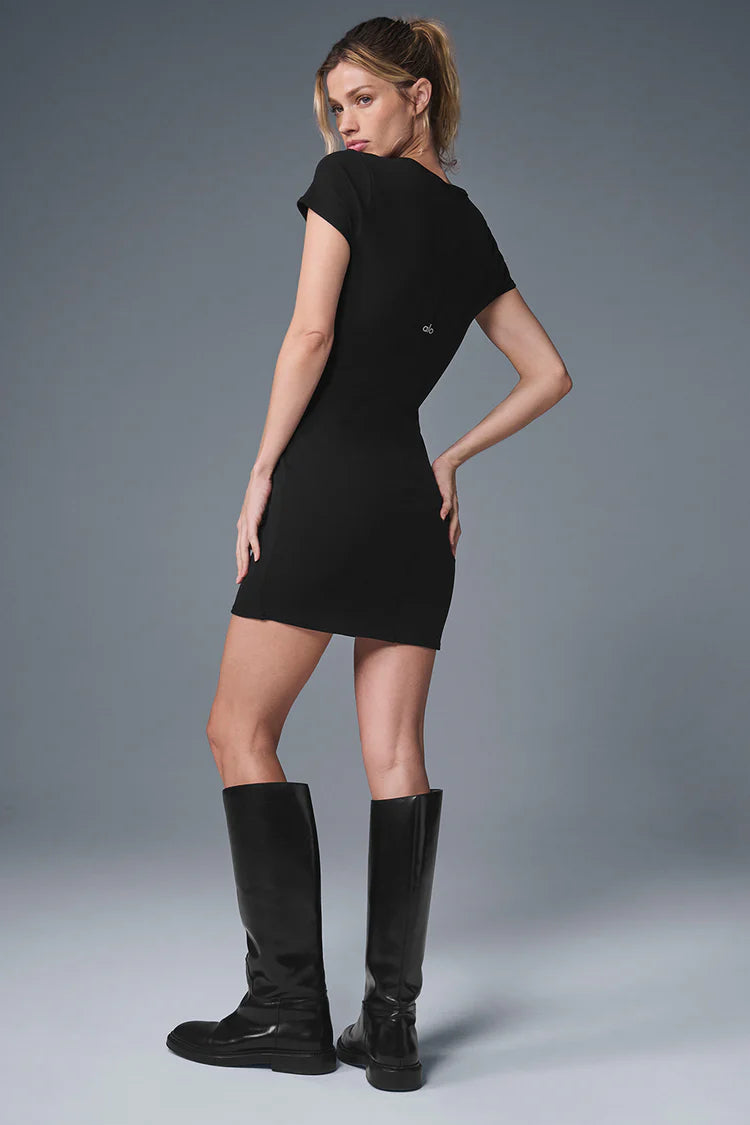 Alo Goddess Ribbed Short Sleeve Dress