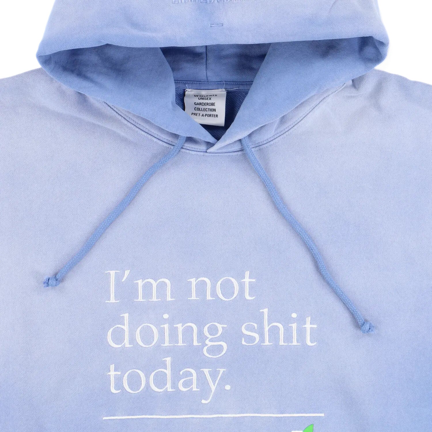 VETEMENTS Washed Blue Not Doing Shit Today Oversized Hoodie